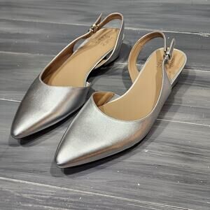 Naturalizer Banks Block Heel Slingback Shoes Sandals Leather Silver Size 12 Wide